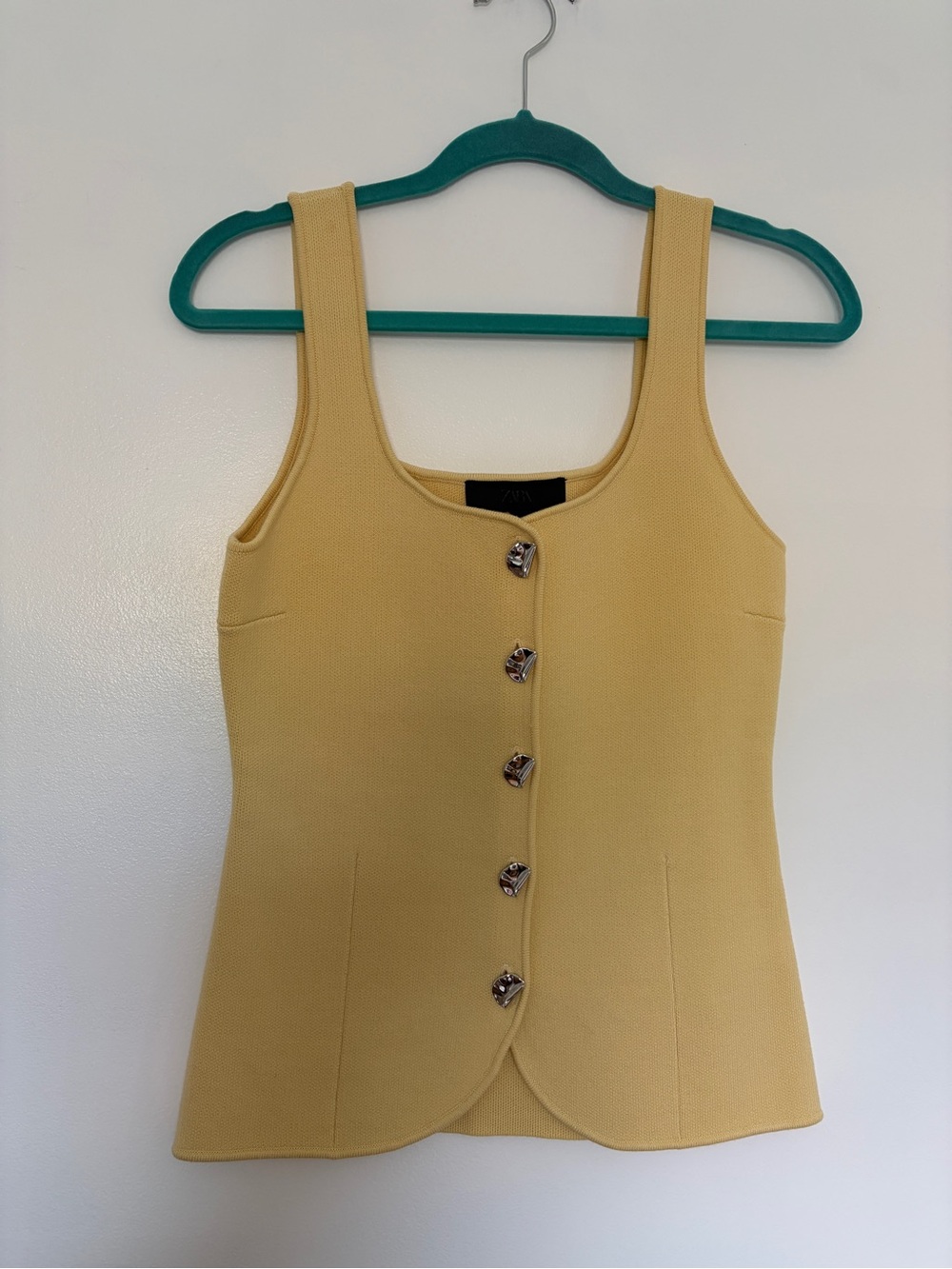 Zara Yellow Scoop Neck Button Front Women's Tank Top